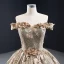 High-end Khaki Prom Dresses 2023 Ball Gown Off-The-Shoulder Handmade  Beading Pearl Sequins Lace Flower Sleeveless Backless Royal Train