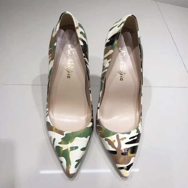 Unieke Multi-Kleuren camouflage Straatkleding Pumps 2020 Lakleer 12 cm Naaldhakken / Stiletto Spitse Neus Pumps