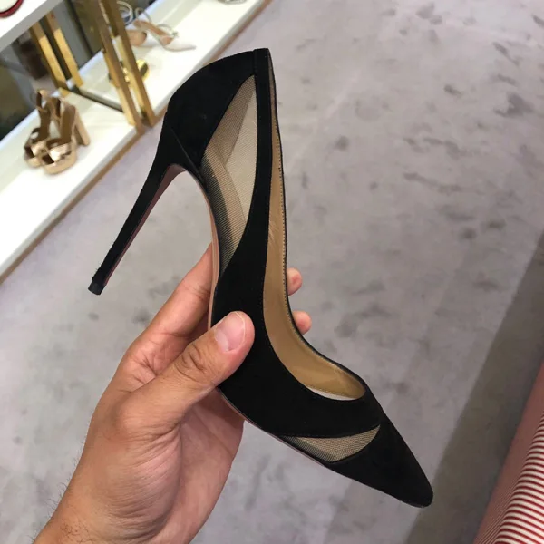 Enkla Elfenben Kontors OL Pumps 2020 Mocka 9 cm Stilettklackar Spetsiga Pumps