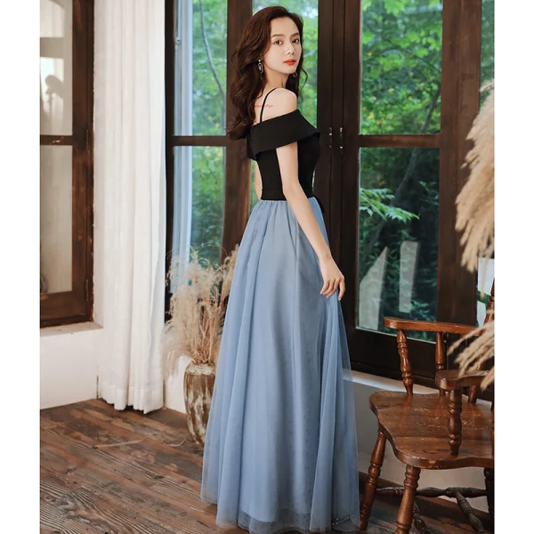 Chic / Belle Noire Noeud Robe De Bal 2021 Princesse Bretelles Spaghetti Manches Courtes Dos Nu Longue Promo Robe De Ceremonie
