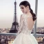 Chic / Belle Ivoire Robe De Mariée 2018 Robe Boule Transparentes En Dentelle Appliques Encolure Dégagée Dos Nu 3/4 Manches Tribunal Train Mariage