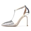 Chic / Beautiful Silver Evening Party Leather Womens Shoes 2020 Patent Leather T-Strap 10 cm Stiletto Heels Pointed Toe Heels