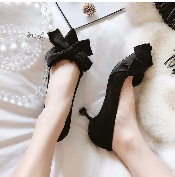 Chic / Belle Noire Désinvolte Noeud Escarpins 2020 5 cm Talons Aiguilles À Bout Pointu Escarpins