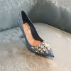 Sparkly Sky Blue Evening Party Rhinestone Pumps 2020 Sequins 9 cm Stiletto Heels Pointed Toe Pumps