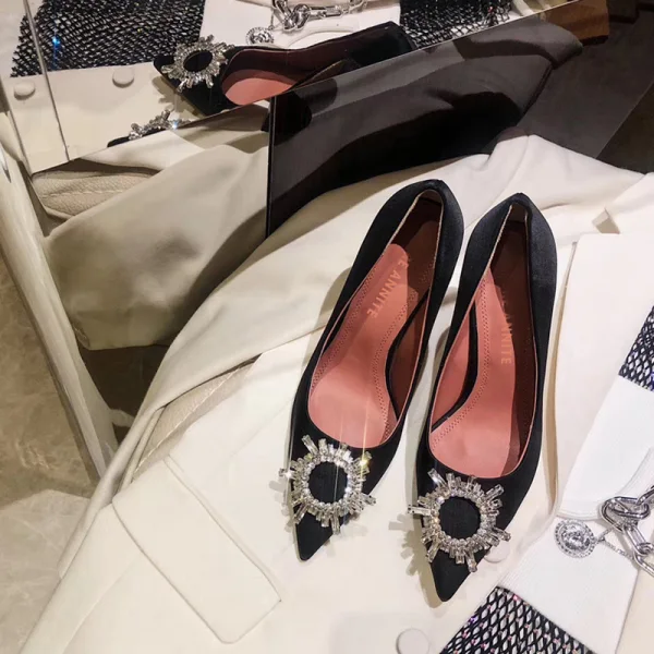 Stijlvolle Zwarte Feest Leer Pumps 2020 Kristal 9 cm Naaldhakken / Stiletto Spitse Neus Pumps