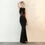 Sexy Noire Robe De Soirée 2018 Trompette / Sirène Transparentes Perlage Encolure Dégagée Sans Manches Longue Robe De Ceremonie