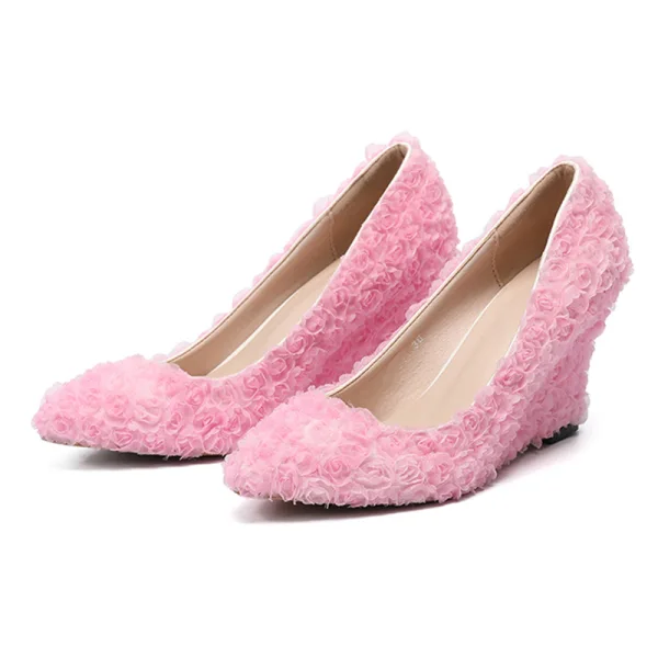 Chic / Belle Rouge Promo Chaussures Femmes 2020 Appliques 8 cm À Bout Pointu Compensées