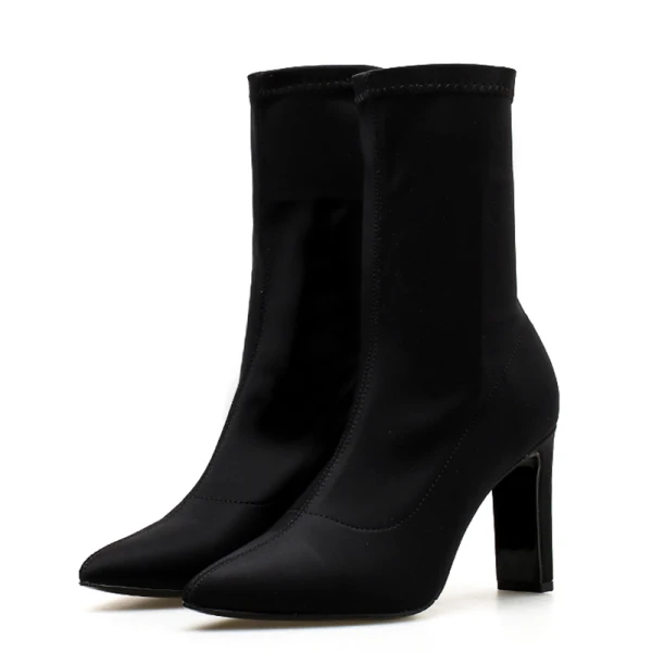 High-end Modest / Simple Black Street Wear Womens Boots 2020 Leather Suede 8 cm Stiletto Heels Pointed Toe Boots