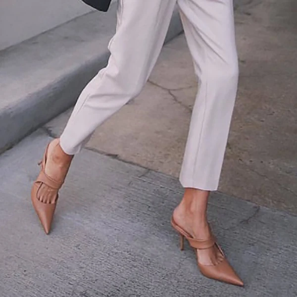 Sencillos Beige Casual Sandalias De Mujer 2020 8 cm Stilettos / Tacones De Aguja Punta Estrecha Sandalias