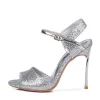 Sparkly Gold Evening Party Womens Sandals 2020 Sequins Ankle Strap 10 cm Stiletto Heels Open / Peep Toe Sandals
