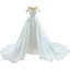 Illusion High-end Ivory Beading Pearl Wedding Dresses 2021 A-Line / Princess Scoop Neck Glitter Sleeveless Sequins Cathedral Train Wedding