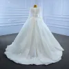 High-end Sparkly Ivory Pearl Wedding Dresses 2021 Ball Gown Handmade  Beading Rhinestone Sequins V-Neck Long Sleeve Court Train Wedding