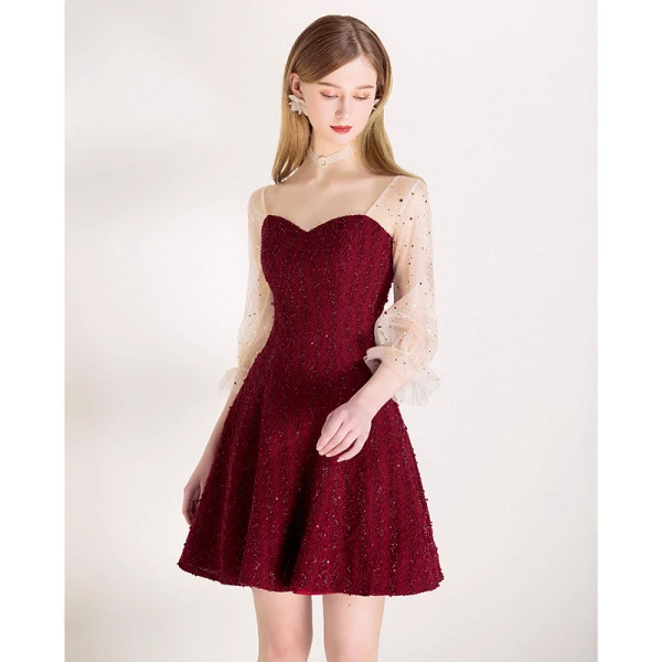 cover up for dress formal Berylove Women Burgundy Work Dress Notched Lapel Double Breasted Short Formal Dress with Ruffles, Burgundy / US18W main image 0