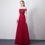 Chic / Beautiful Burgundy Prom Dresses 2018 A-Line / Princess Lace Appliques Beading Off-The-Shoulder Backless Sleeveless Floor-Length / Long Formal Dresses