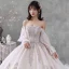 Luxury / Gorgeous Ivory Wedding Dresses 2020 Ball Gown Off-The-Shoulder Beading Crystal Sequins Long Sleeve Backless Royal Train
