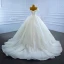 Luxury / Gorgeous Ivory Wedding Dresses 2021 Ball Gown Off-The-Shoulder Beading Pearl Rhinestone Sequins Short Sleeve Backless Chapel Train Wedding