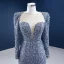 High-end Grey Beading Pearl Rhinestone Evening Dresses  2021 Trumpet / Mermaid Scoop Neck Sequins Long Sleeve Court Train Evening Party Formal Dresses