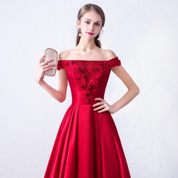 Chic / Belle Bordeaux Robe De Soirée 2018 Princesse En Dentelle Appliques Perlage Paillettes De l'épaule Dos Nu Sans Manches Train De Balayage Robe De Ceremonie