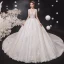 Luxury / Gorgeous Ivory Wedding Dresses 2020 Ball Gown Scoop Neck Beading Lace Flower Long Sleeve Backless Cathedral Train