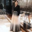 Mode Noire Robe De Soirée 2020 Princesse V-Cou Étoile Paillettes Faux Diamant Manches Longues Longue Robe De Ceremonie