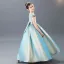 Moderne / Mode Bleu Ciel Ceinture Anniversaire Robe Ceremonie Fille 2021 Princesse Encolure Dégagée Dos Nu Noeud Sans Manches