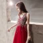 Charming Burgundy Evening Dresses  2020 A-Line / Princess V-Neck Sequins Sleeveless Backless Floor-Length / Long Formal Dresses