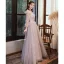 Elegant Pearl Pink Evening Dresses  2020 A-Line / Princess Scoop Neck Beading Sequins Lace Flower Long Sleeve Backless Floor-Length / Long Formal Dresses