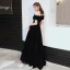 Chic / Beautiful Black Evening Dresses  2020 A-Line / Princess Suede Off-The-Shoulder Bow Sleeveless Backless Floor-Length / Long Formal Dresses