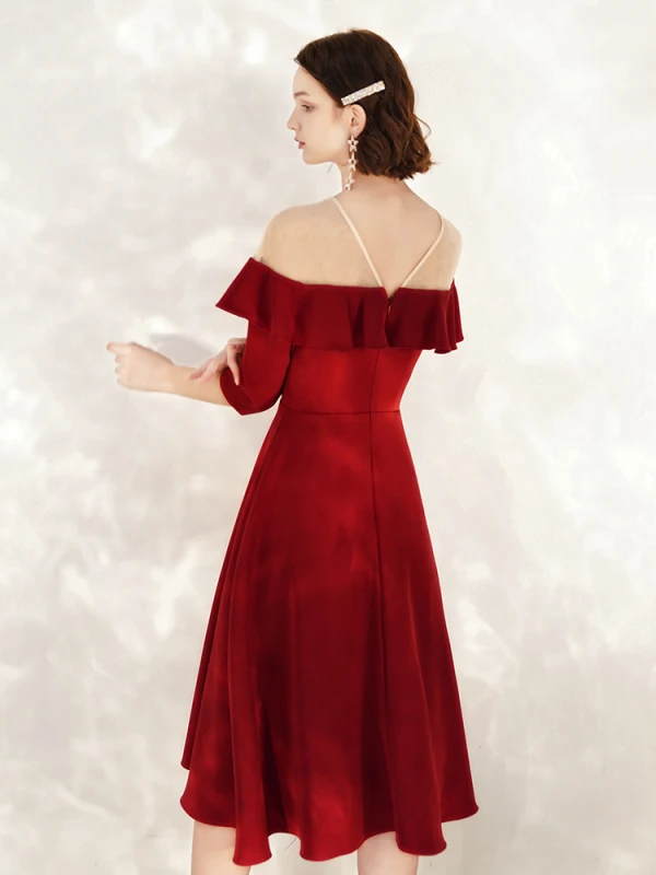 Chic / Belle Noire Robe De Soirée 2020 Princesse Daim Encolure Dégagée 1/2 Manches Mi-Longues Robe De Ceremonie