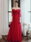 Charmant Bordeaux Robe De Soirée 2020 Princesse De l'épaule Perlage Paillettes En Dentelle Fleur 1/2 Manches Dos Nu Longue Robe De Ceremonie