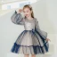Fashion Ocean Blue Short Birthday Flower Girl Dresses 2021 Ball Gown Scoop Neck Star Rhinestone Sequins Long Sleeve