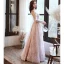 Charmant Rougissant Rose Robe De Soirée 2020 Princesse Encolure Dégagée Perlage Paillettes En Dentelle Fleur Manches Longues Dos Nu Longue Robe De Ceremonie