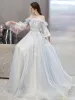 Charming Sky Blue Evening Dresses  2020 A-Line / Princess Spaghetti Straps Sequins Lace Flower Long Sleeve Backless Floor-Length / Long Formal Dresses