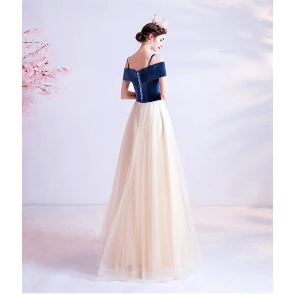 Elegant Navy Blue Prom Dresses 2020 A-Line / Princess Suede Spaghetti Straps Beading Sequins Lace Flower Short Sleeve Backless Floor-Length / Long Formal Dresses