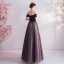 Charming Black Prom Dresses 2020 A-Line / Princess Off-The-Shoulder Crystal Lace Flower Short Sleeve Backless Floor-Length / Long Formal Dresses