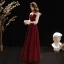 Fashion Burgundy Evening Dresses  2020 A-Line / Princess V-Neck Glitter Beading Star Sequins 3/4 Sleeve Floor-Length / Long Formal Dresses