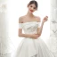 High End Ivory / Creme Satin Brautkleider / Hochzeitskleider 2020 A Linie Off Shoulder Perle Pailletten Kurze Ärmel Rückenfreies Kathedrale Schleppe