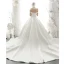 High-end Ivory Satin Wedding Dresses 2020 A-Line / Princess Off-The-Shoulder Pearl Sleeveless Backless Royal Train