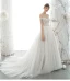 Elegant Ivory Wedding Dresses 2020 A-Line / Princess Scoop Neck Beading Pearl Rhinestone Lace Flower Short Sleeve Backless Chapel Train