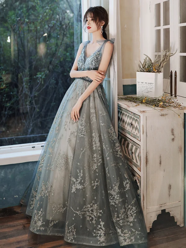 Charmant Robe De Soirée 2020 Princesse V-Cou Glitter Perlage Faux Diamant Paillettes Sans Manches Dos Nu Train De Balayage Robe De Ceremonie