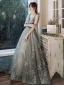 Charmant Robe De Soirée 2020 Princesse V-Cou Glitter Perlage Faux Diamant Paillettes Sans Manches Dos Nu Train De Balayage Robe De Ceremonie