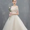 Elegant Champagne Wedding Dresses Ball Gown Lace Off-The-Shoulder Backless Sleeveless Chapel Train Wedding