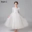 Chic / Beautiful Ivory Wedding Flower Girl Dresses 2021 A-Line / Princess Square Neckline Pearl Bow Short Sleeve Floor-Length / Long Wedding Party Dresses