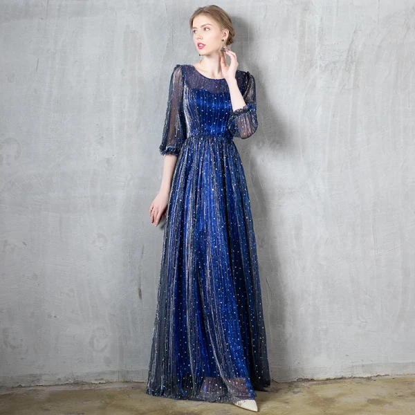 Charming Burgundy Evening Dresses 2020 A-Line / Princess Scoop Neck Star Sequins Ruffle 3/4 Sleeve Floor-Length / Long Formal Dresses