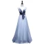 Chic / Belle Bleu D'encre Robe De Soirée 2020 Princesse Daim Bretelles Spaghetti Sans Manches Dos Nu Longue Robe De Ceremonie