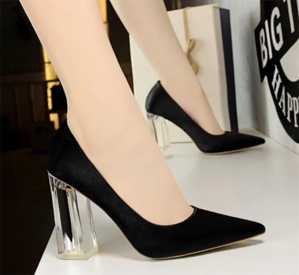 Chic / Beautiful Red Casual Satin Pumps 2020 10 cm Crystal Thick Heels Pointed Toe Pumps