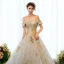 Luxury / Gorgeous Gold Wedding Dresses 2018 Ball Gown Glitter Lace Appliques Beading Rhinestone Pearl Off-The-Shoulder Backless Sleeveless Court Train Wedding