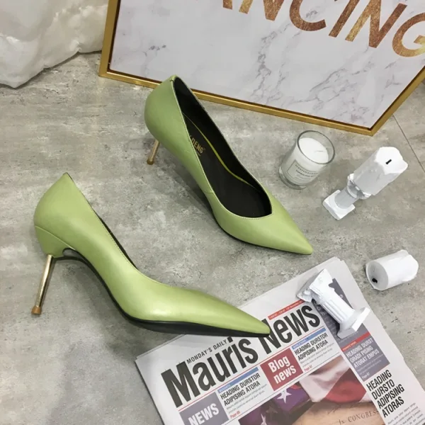 Chic / Beautiful Sage Green Casual Leather Pumps 2020 7 cm Stiletto Heels Pointed Toe Pumps