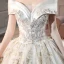 Schöne Champagner Brautkleider 2018 Ballkleid Mit Spitze Blumen Perlenstickerei Kristall Pailletten Off Shoulder Rückenfreies Ärmellos Königliche Schleppe Hochzeit