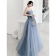 Classy Sky Blue Evening Dresses  2020 A-Line / Princess Strapless Sleeveless Backless Floor-Length / Long Formal Dresses